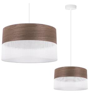Závesné svietidlo Wood, 1x hnedá orechová dýha/biele PVC tienidlo, (fi 30cm)