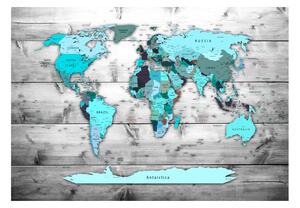 Samolepiaca fototapeta - Mapa sveta: Modré kontinenty 147x105
