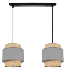 Závesné svietidlo Boho, 2x jutové/sivé textilné tienidlo