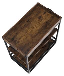 Rustikálny servírovací stolík na kolieskach Sandro - dub smoke / čierna