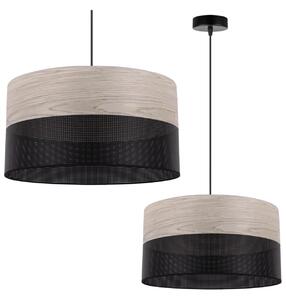Závesné svietidlo Wood, 1x svetlobéžová dubová dýha/čierne PVC tienidlo, (fi 40cm)