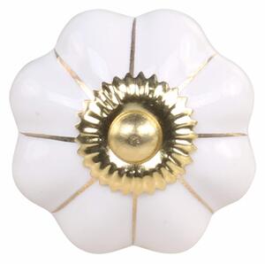 Porcelánová úchytka White Brass Flower