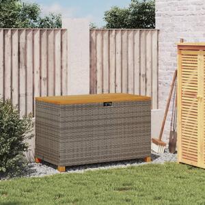 Záhradný úložný box sivý 110x55x63 cm polyratan akáciové drevo