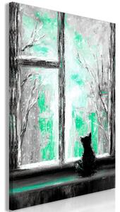 Obraz - Túžiaca mačka - zelená 40x60