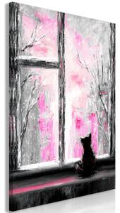 Obraz - Túžiaca mačička - ružová 40x60