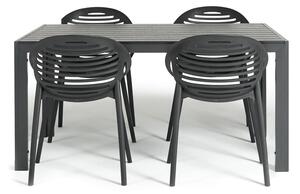Záhradná jedálenská súprava pre 4 osoby s čiernou stoličkou Joanna a stolom Viking, 90 x 150 cm