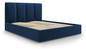 Tmavomodrá zamatová dvojlôžková posteľ Mazzini Beds Juniper, 180 x 200 cm