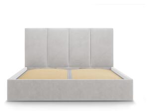 Svetlosivá zamatová dvojlôžková posteľ Mazzini Beds Juniper, 160 x 200 cm