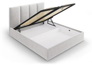 Svetlosivá zamatová dvojlôžková posteľ Mazzini Beds Juniper, 160 x 200 cm