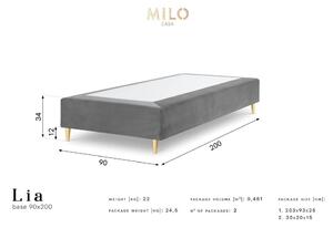Svetlomodrá zamatová jednolôžková posteľ Milo Casa Lia, 90 x 200 cm