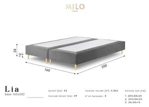 Svetlosivá zamatová dvojlôžková posteľ Milo Casa Lia, 160 x 200 cm