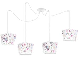 Detské závesné svietidlo Diamond Spider, 4x biele textilné tienidlo so vzorom