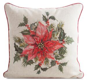 VIANOČNÁ DEKORAČNÁ OBLIEČKA NA VANKÚŠ POINSETTIA 45X45 CM VZOROVANÁ