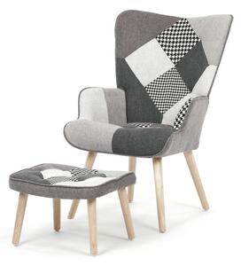 AK-305B PWBK2, Relaxačné kreslo ušiak s taburetom, viacfarebná patchwork látka