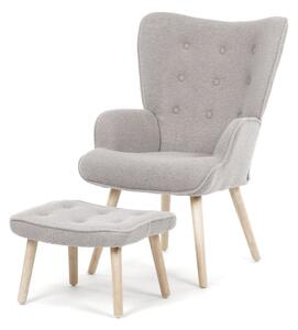 AK-319 GREY2, Relaxačné kreslo, ušiak, s taburetom, sivá bouclé látka