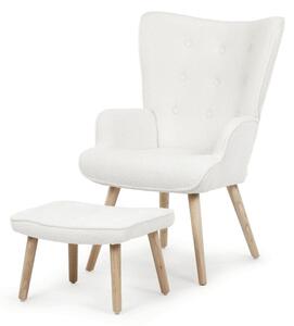 AK-319 WT2, Relaxačné kreslo, ušiak, s taburetom, biela bouclé látka