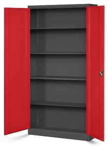 Kovová spisová skriňa JAN H, 900 x 1950 x 400 mm, antracitovo-červená
