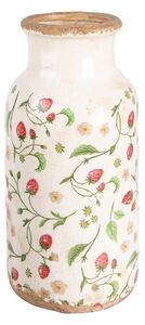 Béžová keramická váza s jahôdkami Wild Strawberries L - Ø 15*32 cm - Clayre & Eef