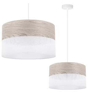 Závesné svietidlo Wood, 1x svetlobéžová dubová dýha/biele PVC tienidlo, (fi 35cm)