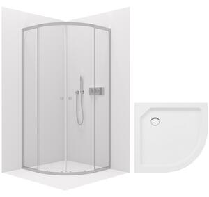 CERANO - Sprchovací kút Orso L/P - 5 mm - štvrťkruh - R550 - chróm, transparentné sklo - 80x80x195 cm - posuvný + sprchová vanička Arvo - minerálny k…