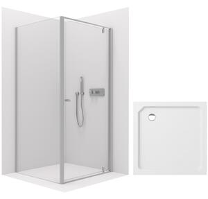 CERANO - Sprchovací kút Ferri L/P - 6 mm - chróm, transparentné sklo - 80x80x195 cm - pivotový + sprchová vanička Arvo - minerálny kompozit - biela