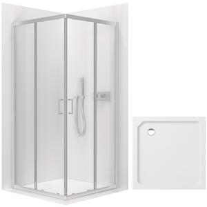CERANO - Sprchovací kút Fabrizio L/P - 5 mm - chróm, transparentné sklo - 80x80x195 cm - posuvný + sprchová vanička Arvo - minerálny kompozit - biela