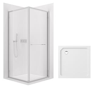 CERANO - Sprchovací kút Versaro L/P - 6 mm - chróm, transparentné sklo - 80x80 cm - zasúvacia + sprchová vanička Arvo - minerálny kompozit - biela