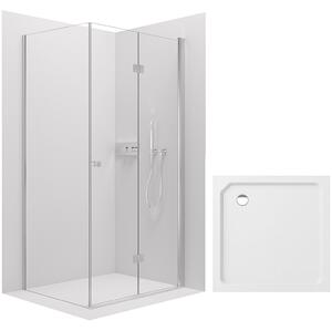 CERANO - Sprchovací kút Volpe L/P - 6 mm - chróm, transparentné sklo - 80x80x190 cm - zalamovacia + sprchová vanička Arvo - minerálny kompozit - biela