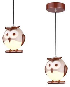 Detské závesné svietidlo Owl, 1x hnedé plastové tienidlo, br