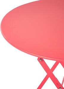 Balkónový nábytok set červené kovové dvojité stoličky a skladací stôl záhradný nábytok