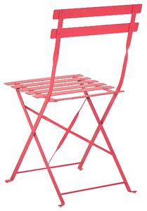Balkónový nábytok set červené kovové dvojité stoličky a skladací stôl záhradný nábytok