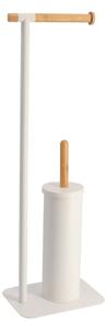 Stojan na toaletný papier a WC kefu White Bamboo, biela/s drevenými prvkami