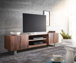 DELIFE TV stolík Live-Edge 200 cm akácia hnedá 4 dvierka 2 priehradky