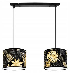 Závesné svietidlo Gold Flowers, 2x čierne textilné tienidlo s kvetinovým vzorom