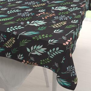 Biante Bavlnený obdĺžnikový obrus Sandra SA-556 Vetvičky s lístkami na čiernom 60x100 cm