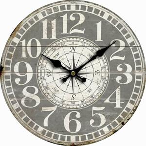 Drevené nástenné hodiny Vintage compass, pr. 34 cm