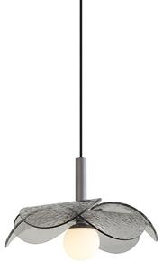 Dizajnová závesná lampa strieborná s dymovým sklom - Kemner