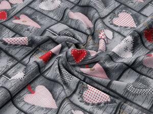 Bavlnená látka/plátno Sandra SA-272 Červené srdcia na sivom patchworku - šírka 160 cm