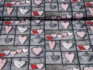 Bavlnená látka/plátno Sandra SA-272 Červené srdcia na sivom patchworku - šírka 160 cm