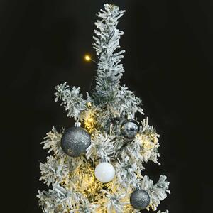 Úzky vianočný stromček 300 LED, zasnežený s guľami 300 cm