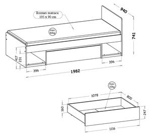 Detská posteľ s úložným priestorom Arca 195x90 - biela