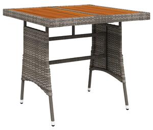 Záhradný stôl sivý 70x70x72 cm polyratan a akáciový masív