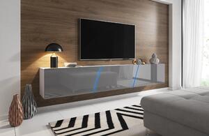 TV stolík/skrinka Savanna 240 (biela matná + sivý lesk) (s osvetlením). Vlastná spoľahlivá doprava až k Vám domov. 1000639