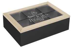 Drevený organizér na čaj Positive Black, 24x16,5x7 cm