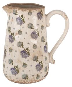 Béžový keramický džbán s modrými kvetmi orgovánu Bolly L - 21*15*23 cm - Clayre & Eef