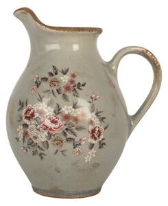 Šedý dekoračný keramický džbán s kvetmi Floria M - 21*16*24 cm - Clayre & Eef