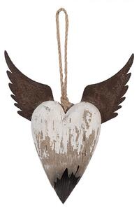 Dekorácia závesné srdce s anjelskými krídlami Angel Rustic M - 18*3*22 cm - Clayre & Eef