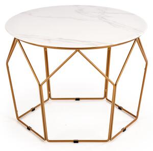 Okrúhly príručný stolík Madison - biely mramor / zlatá
