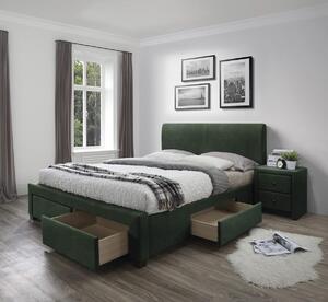 Čalúnená manželská posteľ s úložným priestorom Modena 3 160 - tmavozelená (Velvet)
