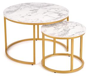 Okrúhly konferenčný stolík (2 ks) Paola - biely mramor / zlatý